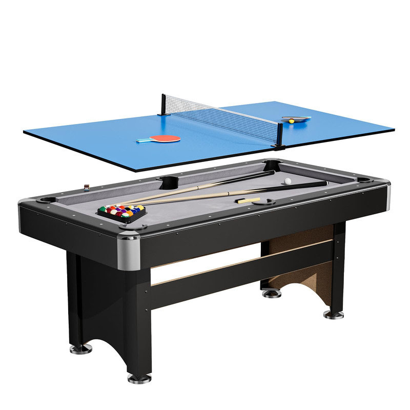 Table combinée 6 pi - Jeu de billard et de ping-pong pour les salles de loisirs, construction stable, Grey