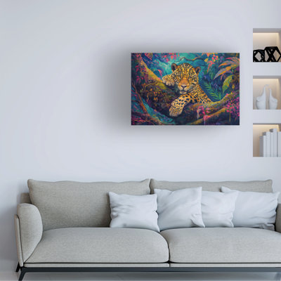 Art mural sur toile tendue - Art mural Wumples «Jaguar Lounging Neon Jungle» pour le salon, la chambre à coucher ou le bureau - 16 x 24