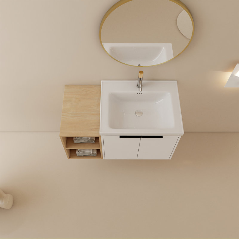 Meuble-lavabo à fermeture en douceur 36 po avec lavabo et petites tablettes de rangement