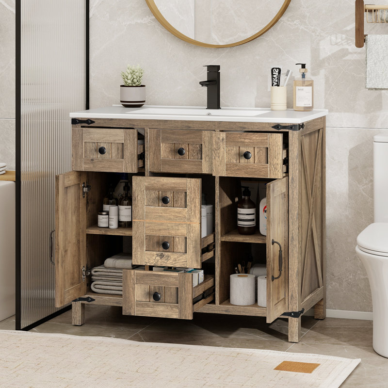 Farmhouse Bathroom Vanity With Sink and Faucet, 36"