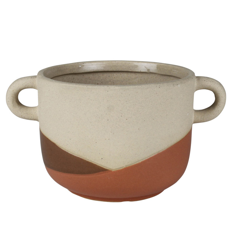 Lorice Ceramic Cachepot with Handles, 3.5" H x 6.75" W x 4.75" D