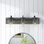 Éclairage pour meuble-lavabo moderne à intensité variable 3 lumières 24 po Laarous en noir mat et chêne rétro avec abat-jour en verre transparent