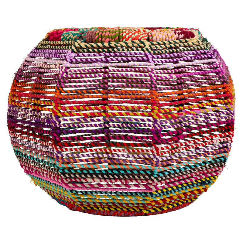 Brevan 30cm Wide Round Striped Pouffe Ottoman