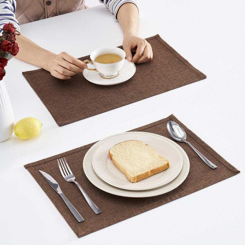 4-Pack Solid Linen Rectangular Placemats, Coffee