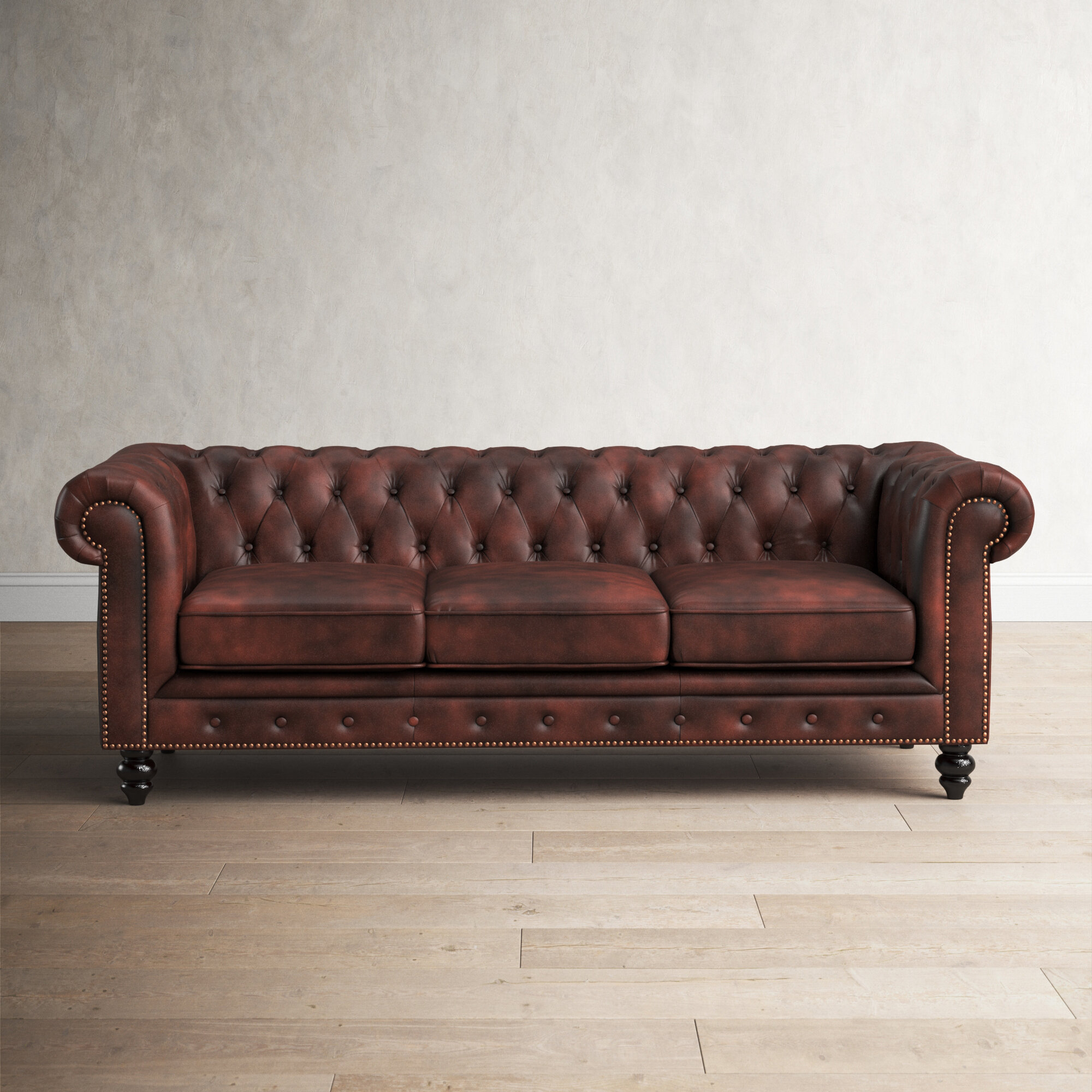Eufaula 87” Genuine Leather Rolled Arm Chesterfield Sofa