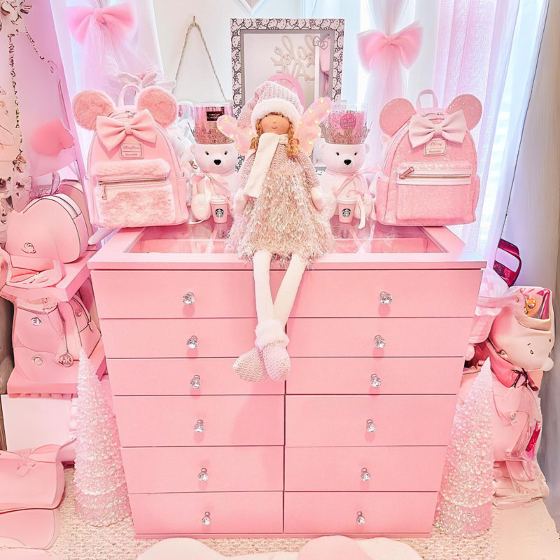 SlayStation Display Chest with 11 Makeup Drawer Unit, Craft Storage Organization for Bedroom, Pink