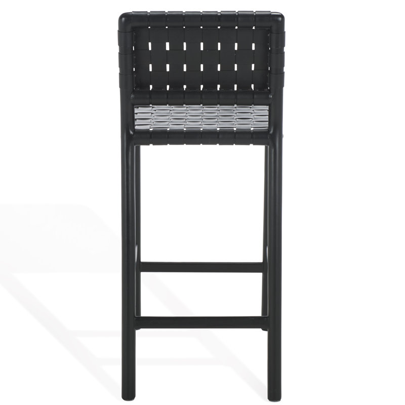Jeremiah Woven Leather Counter Stool, Black, Black