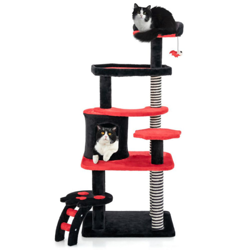 Gothic Black and Red Sisal Cat Tree with Bed and Condo