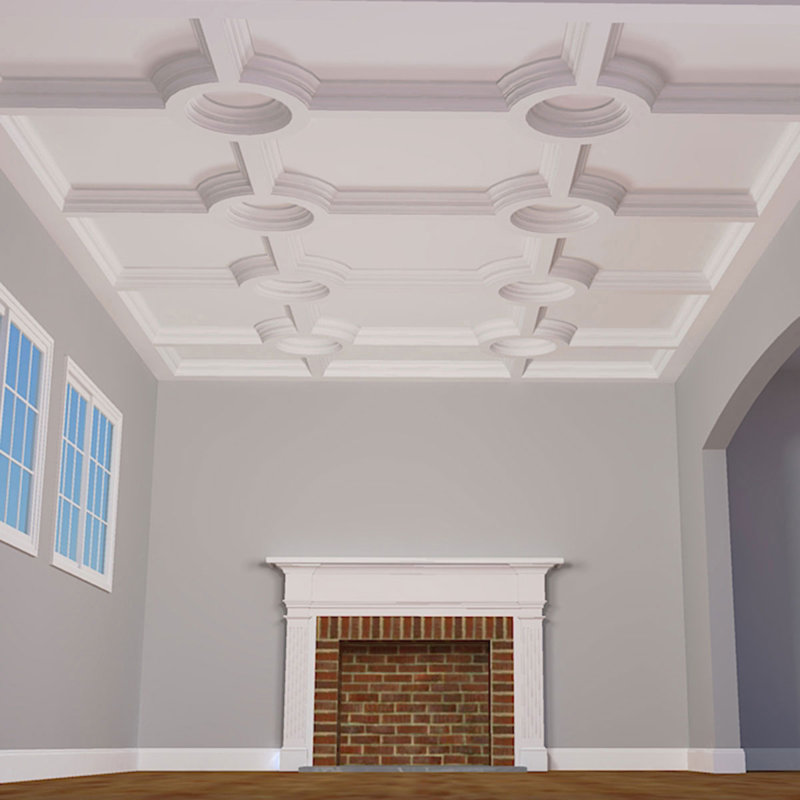 Ensemble de plafond à caisson de luxe 8 "avec croisement circulaire Endurathane pour pièces de 12 pi x 14 pi ou moins, apprêté en usine (composants empilables)