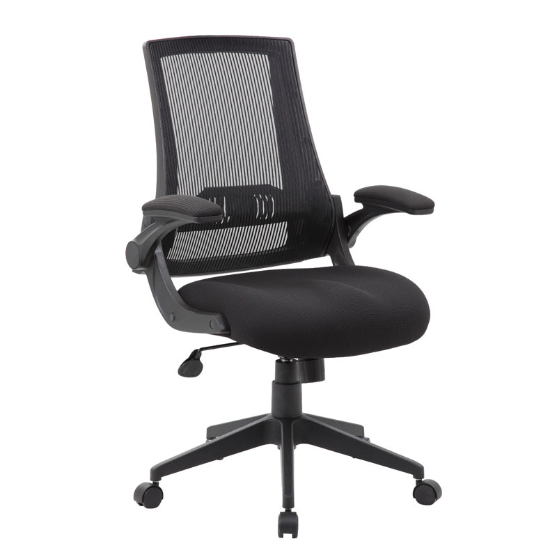 Rolling Task Chair With Flip Arms, Black Mesh, Spring Tilt Mechanism