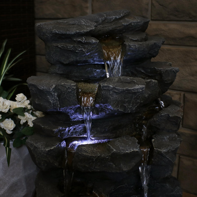 Trishelle Weather-Resistant Waterfall Outdoor Water Fountain with Lights