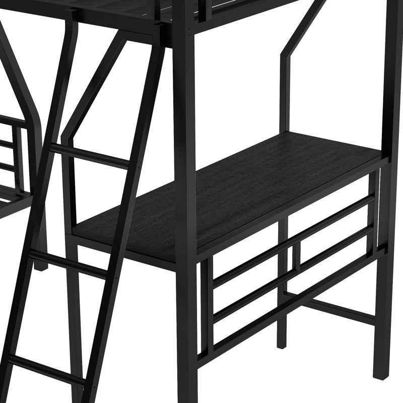 Lit simple superposé simple avec lit mezzanine simple avec bureau, métal, noir