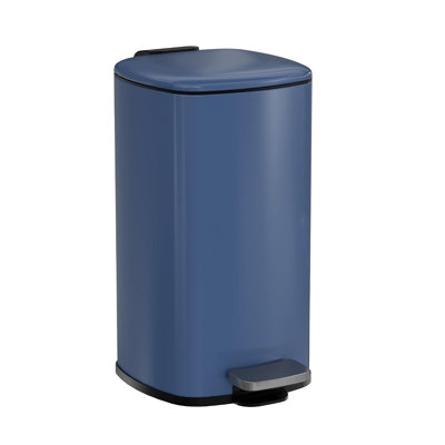 Poubelle à pédale de 9 L (2,4 gallons), en acier inoxydable, bleu marine | Poubelle à fermeture en douceur avec seau intérieur amovible en plastique, couvercle inclus, idéale pour la cuisine, la salle de bain et le bureau.