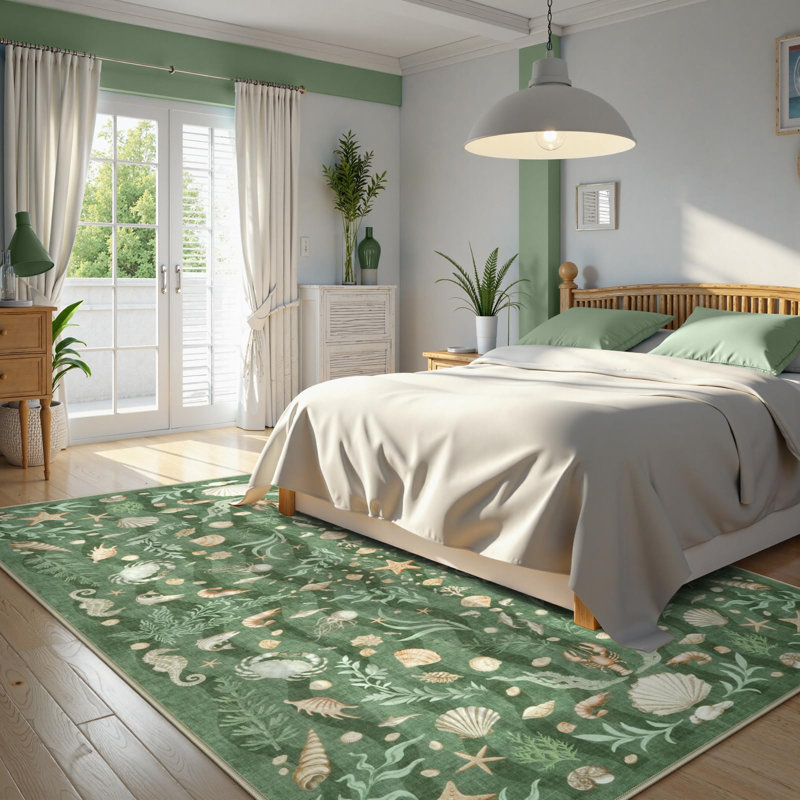  Vintage Coastal Machine Washable Area Rugs for Living Room Non Slip Soft Farmhouse Carpet, Rectangle 5' x 7'