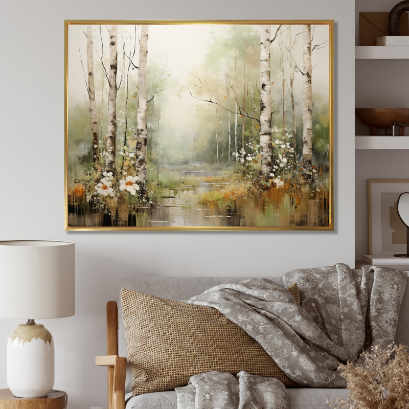 «Blumefeld Minimalisme Forest Woods II», reproduction d'art sur toile, H 24 po x l 32 po, Cadre flottant doré