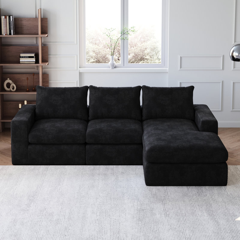 Canapé modulaire en velours côtelé en forme de L de 99 pouces avec installation à double coussin, fonction de soutien pour oreiller de cou, particules d'éponge à haute densité à rebond lent, armature en fer, aucune installation,