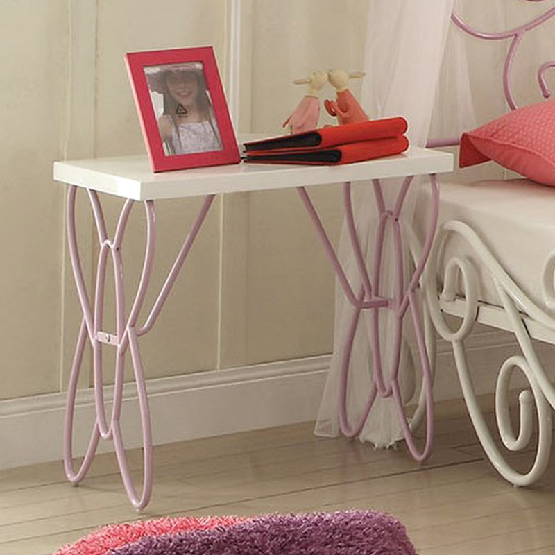 Table de chevet blanche et mauve avec structure en métal durable