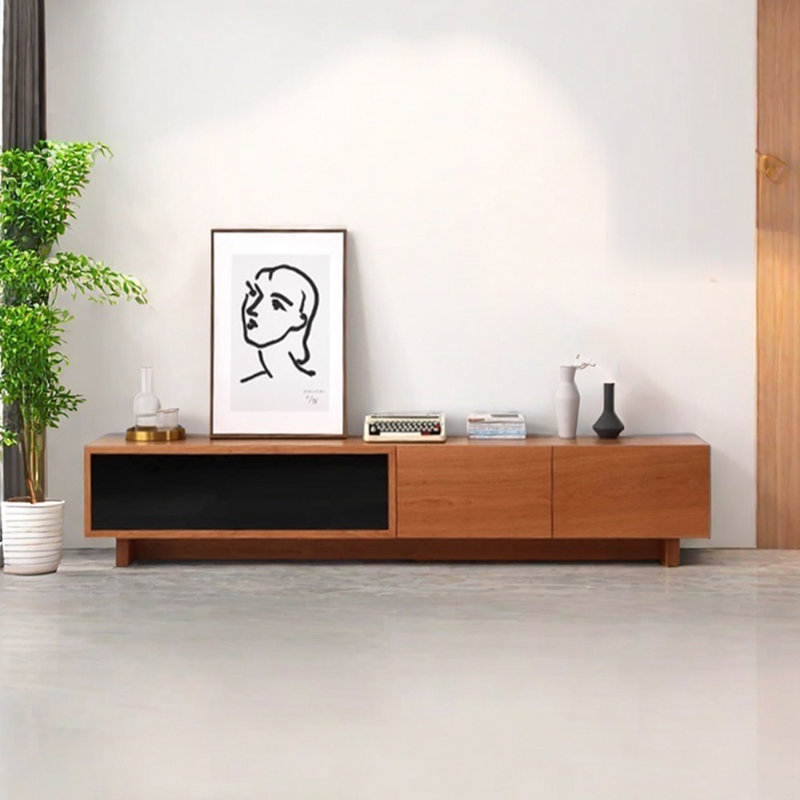 Meuble télé en bois massif au design minimaliste, 70.86"