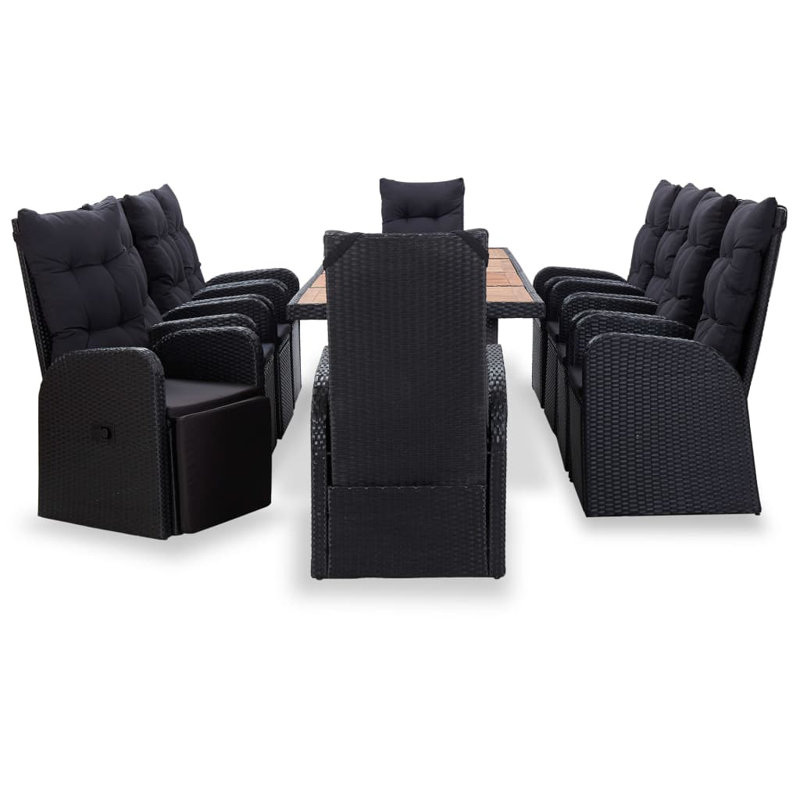 Netea Rectangular 10 - Person Dining Set with Cushions, Black
