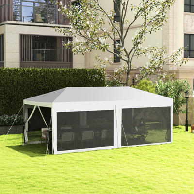 10' X 20' Outdoor Canopy, Wedding Party Tent & Gazebo, 6 Removable Side Panels, Shade Defence Resistance Resistance, Steel Frame, White For Functions Gazebo With Sidewalls,