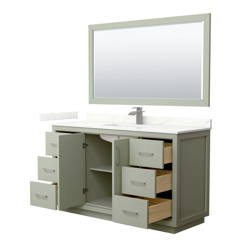 60'' W Single Vanity, Giotto Quartz, Light Green, Brushed Nickel