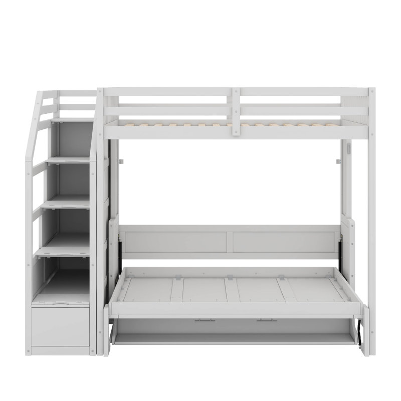 Lit mezzanine double très grand avec escalier de rangement et lit escamotable double