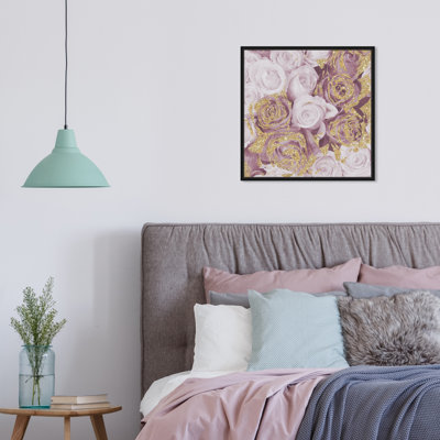 Mauve, paillettes, roses, carrés, fleurs, impression