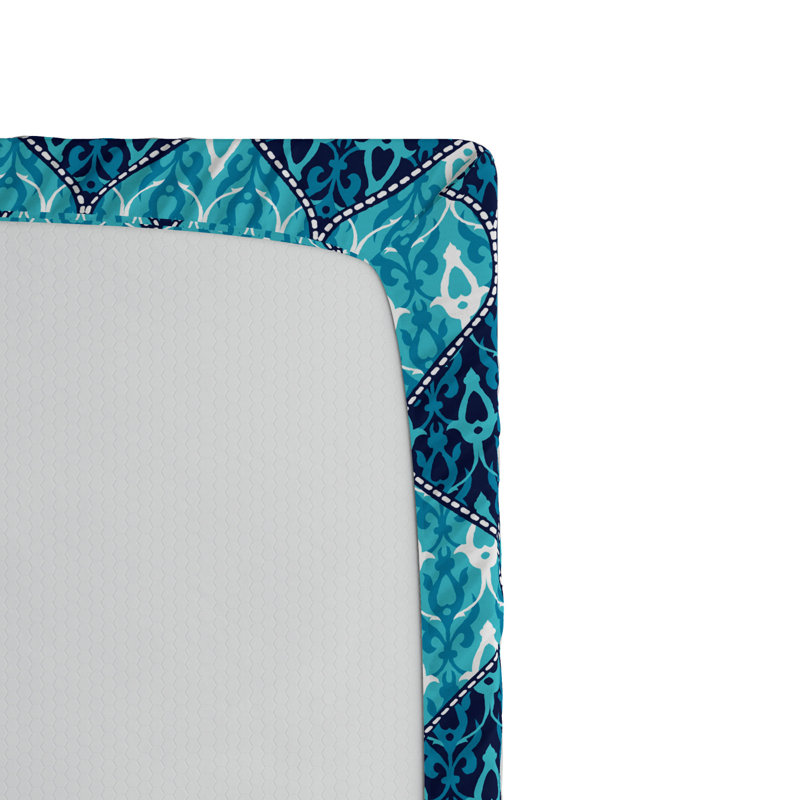 Microfiber Geometric Fitted Sheet, Twin Fitted Sheet, Blue