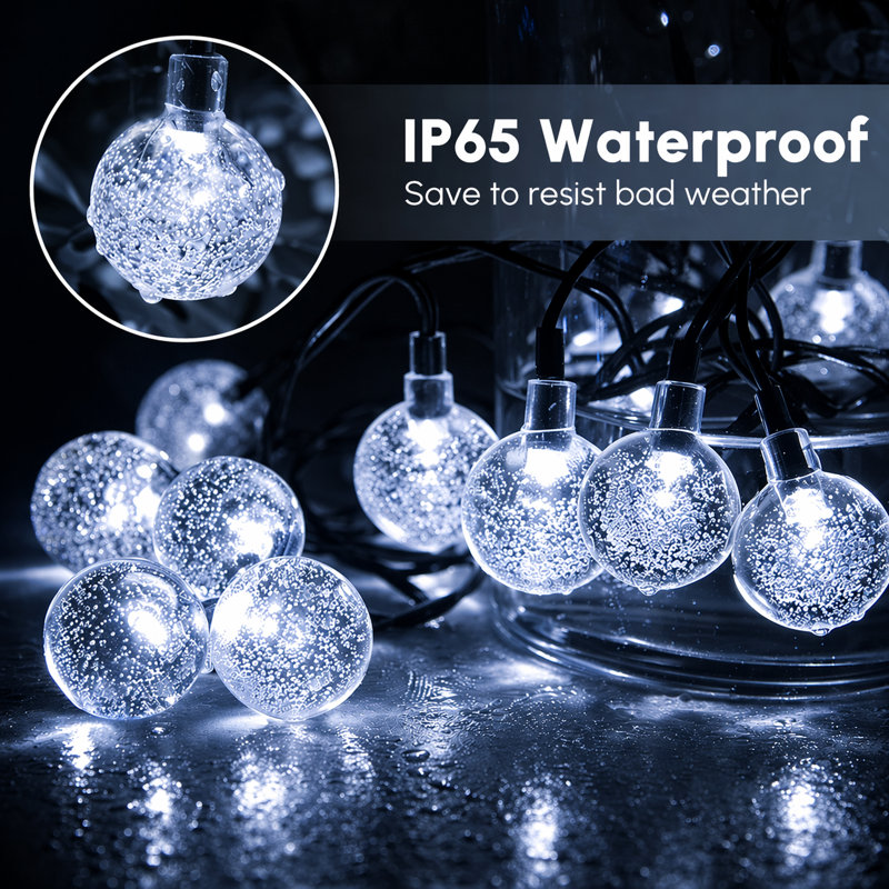 Cottone 256'' Outdoor Solar Powered Lights Decorations with 8 Modes 30-Bulb Globe Integrated LED String Lights, White