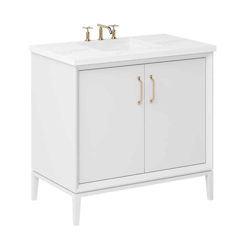Alexandra Single Bath Vanity, Strong White, Satin Gold, 42"