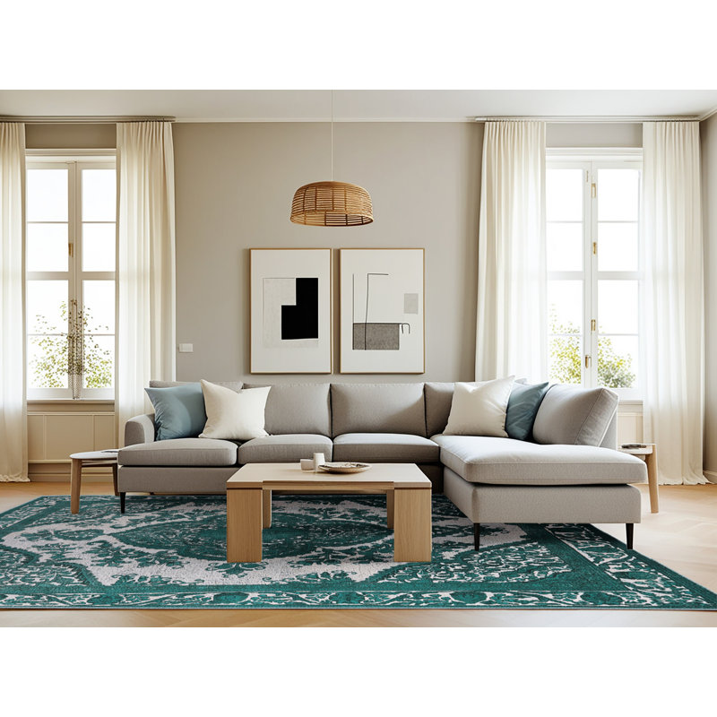 Tapis 100% Mid-Century moderne lavable à la machine 2215, Rectangle 8 pi x 12 pi