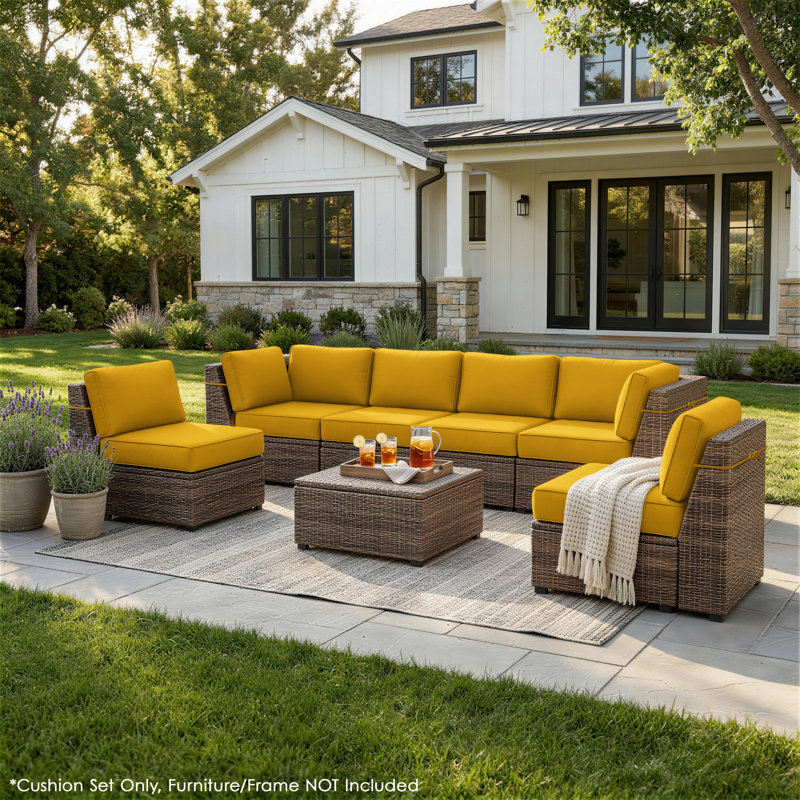 Outdoor Cushions 5” Replacement Patio Cushions For 6-Seat Sectional Sets (Cushions Only), Yellow