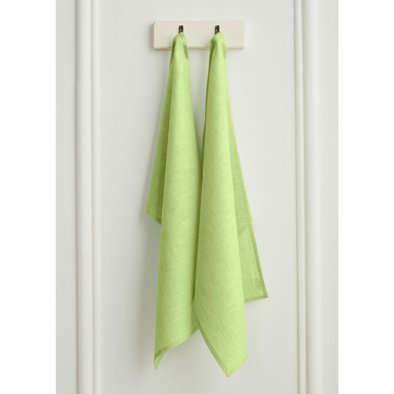 100% Pure Linen Kitchen Towels - Athena, Chambray Lime Green