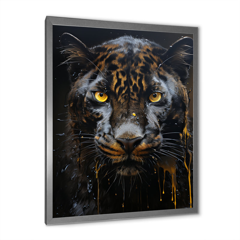 Ebony Panther Drips - reproduction sur toile, H 32 po x l 24 po x P 1 po, Cadre photo argenté