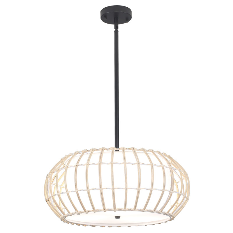 3 - Light Dimmable Rattan - Wrapped Oval Drum Chandelier