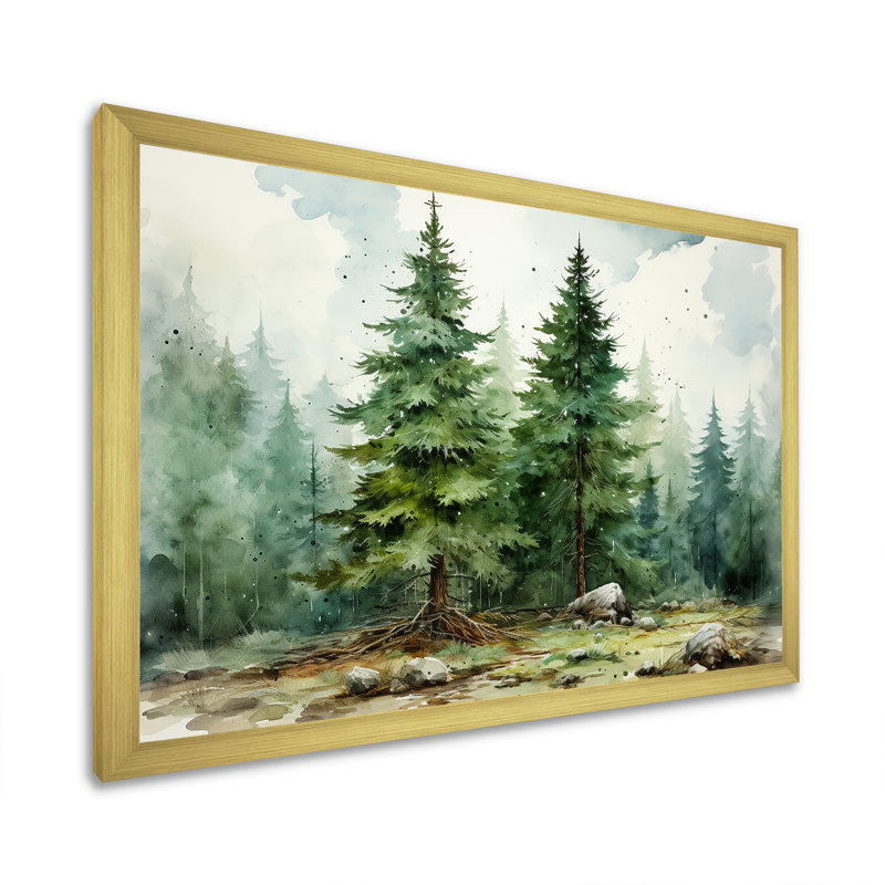 Minimalisme pin arbre forêt III - pin, art mural, Cadre doré à coins fermés, H 16 po x l 32 po x P 1 po