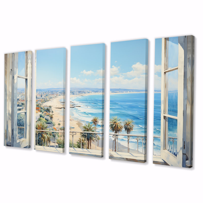«California Shoreline Window View II - Los Angeles», art mural 5 pièces, H 28 po x l 60 po