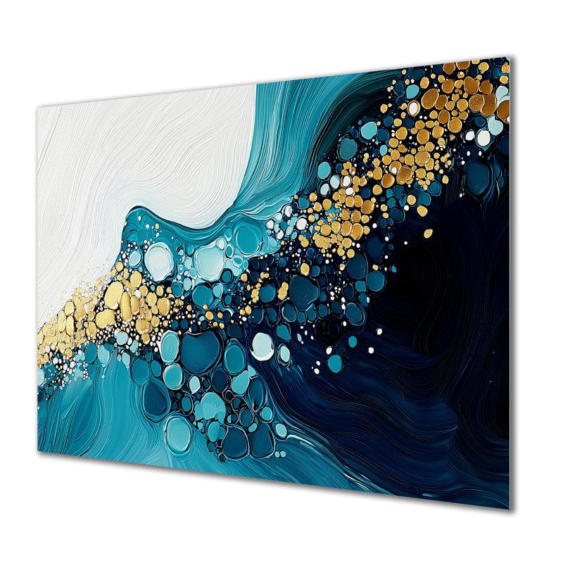 Abstrait aqua Pulse of the Ocean III - Art mural abstrait en métal, H 12 po x l 20 po