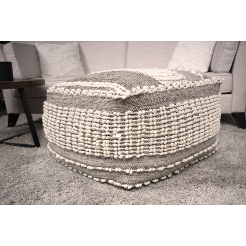 Grand repose-pieds brun et beige en laine et coton rustique, pour une ambiance chaleureuse, 26 po x 26 po x 16,5 po, entièrement assemblé, nettoyer les taches, 75% laine, 25% coton, rembourré de perles dans un siège confortable, 26 po x 26 po x 16,5 po
