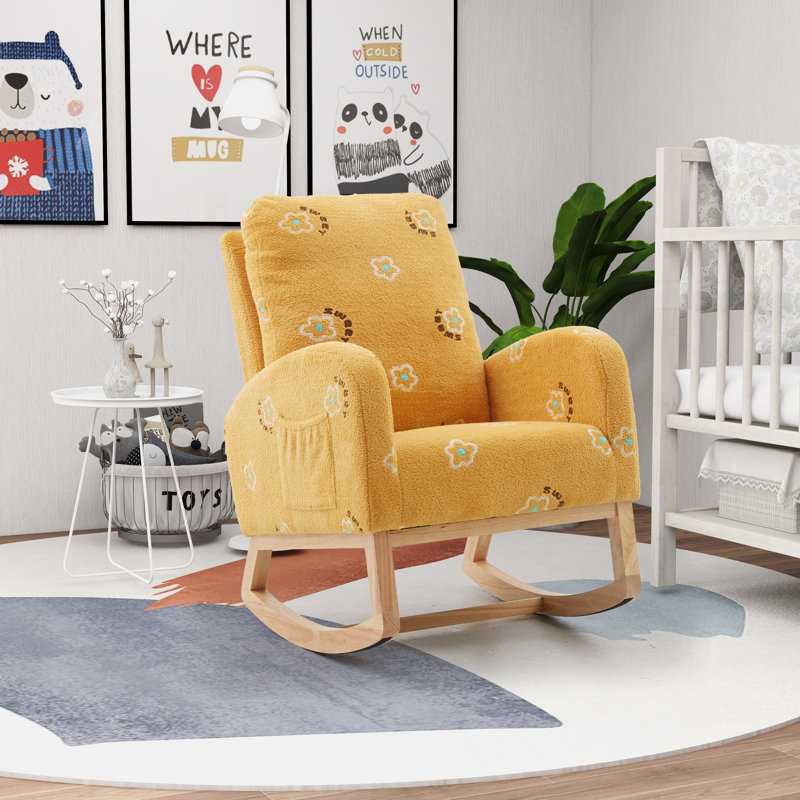 Chaise berçante Mcardle, Tissu jaune bouclé