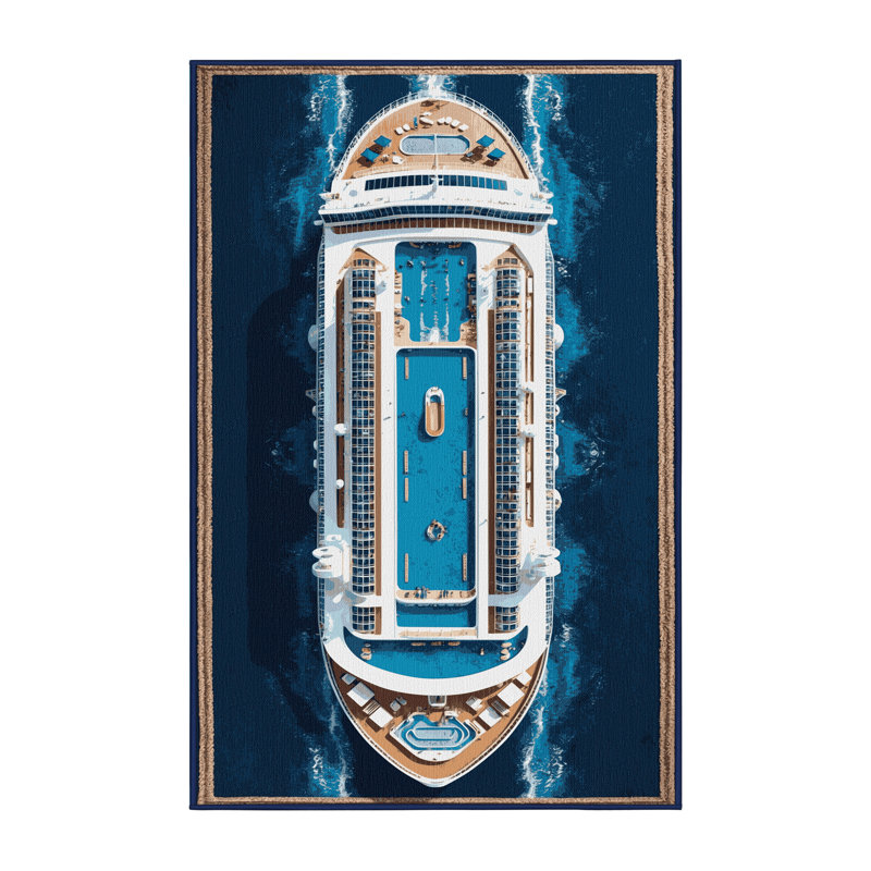 Machine Washable Transportation Blue Area Rug, Rectangle 8' x 12'