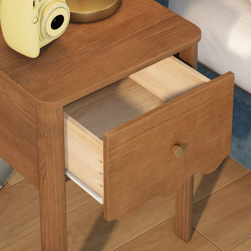 Setzer 1 Drawer 18 in. Wide Nightstand with Wave Detail, Pecan