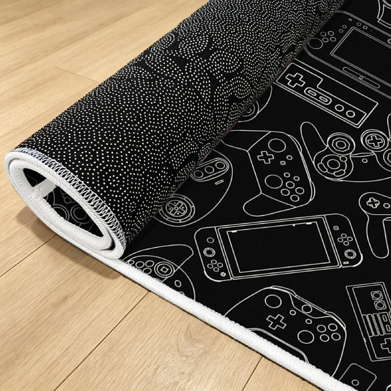 Tapis blanc et noir blanc lavable à la machine, Rectangle 32" x 47"