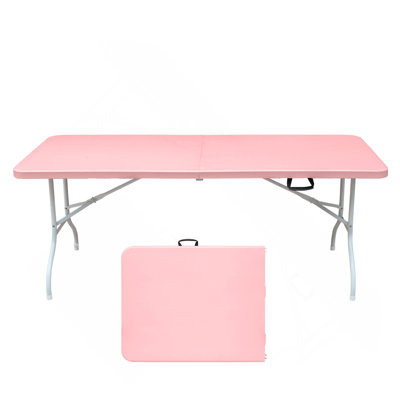 6Ft Pink Folding Table, Portable Plastic Table For Camping, Picnics, Parties, High Load Bearing Foldable Table