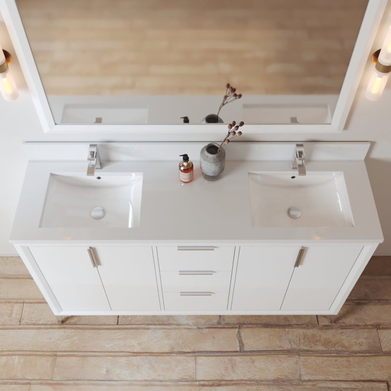 Ensemble de meuble-lavabo double 60 po Rennert, Blanc