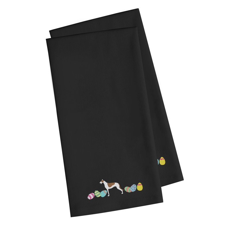 Serviette de cuisine à thé brodé lévrier pâques, Noir, H 25 po x l 16 po x P 0,1 po
