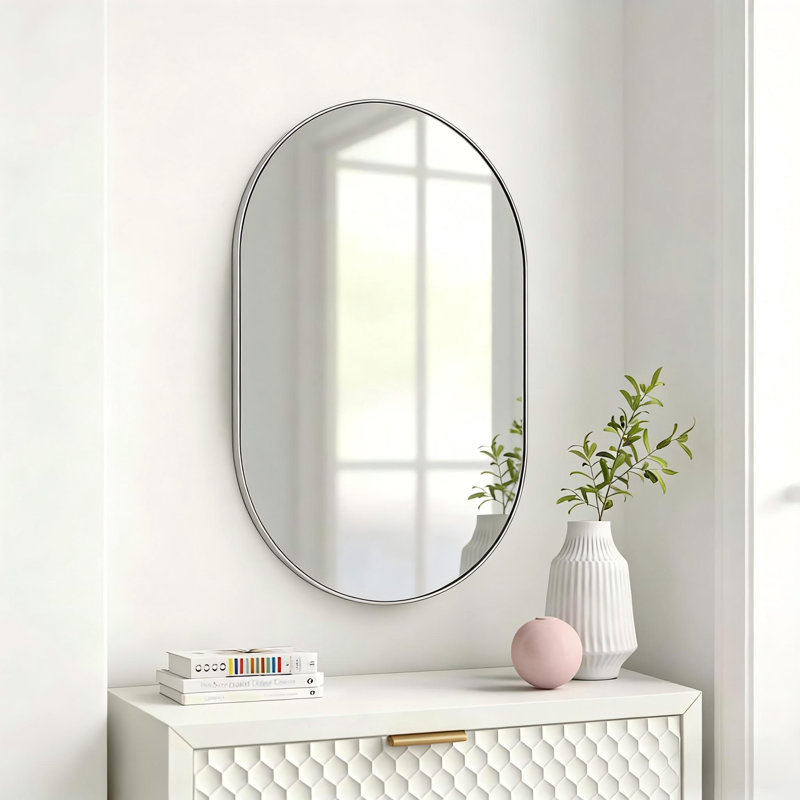 Miroir de salle de bain Onshuntay, Argent, 33 po x 20 po