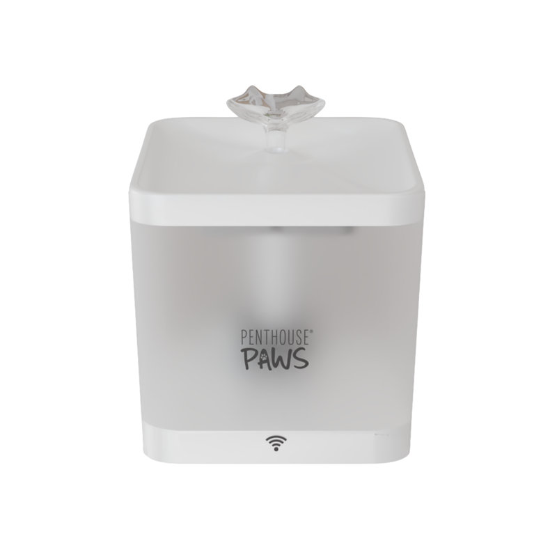 Penthouse Paws Smart Pet Water Fountain, App Controlled, Ultra Quiet Pump, 5 Stage Filtration, Whisker Friendly Bowl, BPA Free, 2.2 L, White, For Cat and Dog
