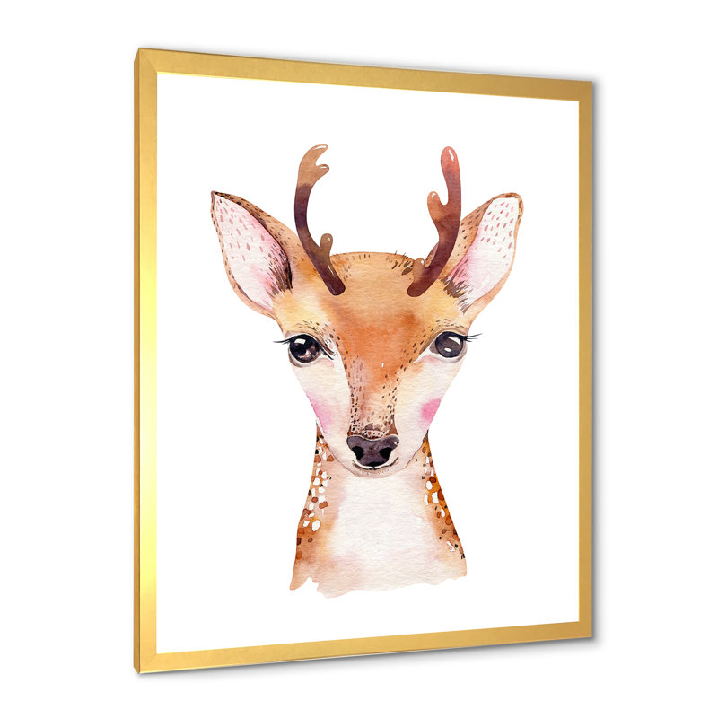 Mignon portrait d'antilope II - peinture, H 32 po x l 16 po x P 1 po, Cadre photo doré