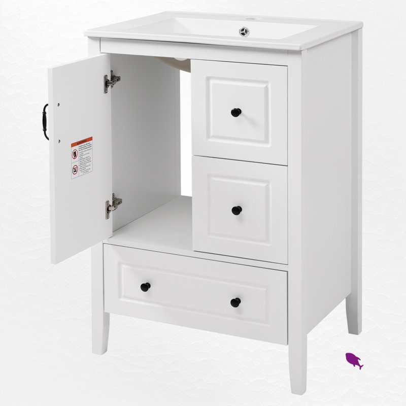 23.7'' Single Bathroom Vanity Set With Ceramic Top, White